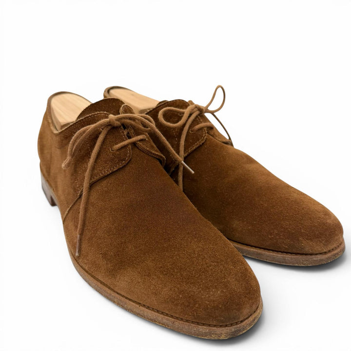 良品▼John Lobb ジョンロブ ドリフト スウェード レースアップ プレーントゥ レザーシューズ ブラウン 24cm相当 英国製 メンズ 箱付き