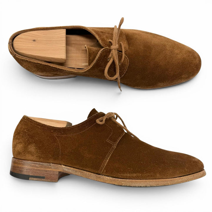 良品▼John Lobb ジョンロブ ドリフト スウェード レースアップ プレーントゥ レザーシューズ ブラウン 24cm相当 英国製 メンズ 箱付き