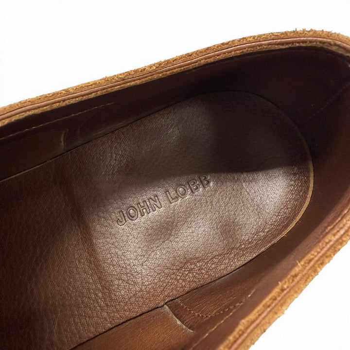 良品▼John Lobb ジョンロブ ドリフト スウェード レースアップ プレーントゥ レザーシューズ ブラウン 24cm相当 英国製 メンズ 箱付き