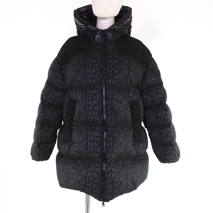 美品☆MONCLER モンクレール 22-23AW GRANDVAL ロゴワッペン・フード付 ロゴ ダウンコート ブラック 1 イタリア製 正規品 レディース