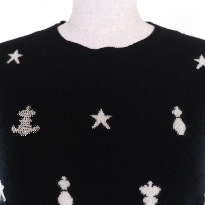 極美品☆HERMES エルメス 21SS Poste et Cavalerie サーベル飾り袋 カシミヤ100％ 長袖ニット ワンピース ブラック ホワイト 36 正規品