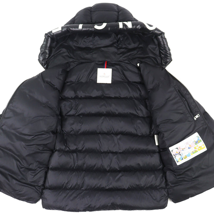極美品△MONCLER モンクレール 2021年製 SALZMAN ロゴワッペン ロゴレタリング フード ダブルジップ ダウンジャケット 黒 3 国内正規品