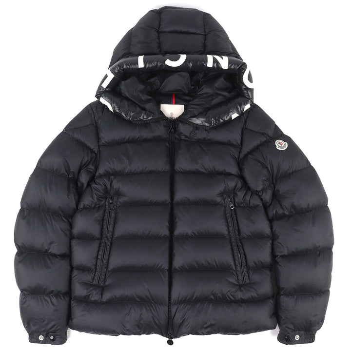 極美品△MONCLER モンクレール 2021年製 SALZMAN ロゴワッペン ロゴレタリング フード ダブルジップ ダウンジャケット 黒 3 国内正規品