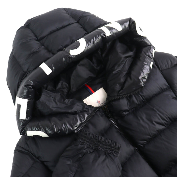 極美品△MONCLER モンクレール 2021年製 SALZMAN ロゴワッペン ロゴレタリング フード ダブルジップ ダウンジャケット 黒 3 国内正規品