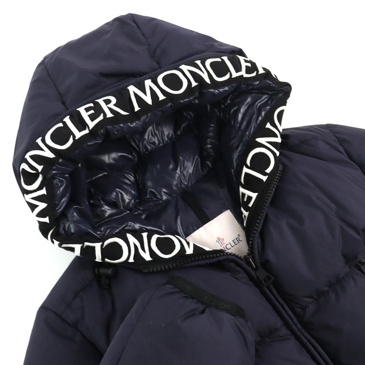 美品△MONCLER モンクレール MONTCLA モンクラ ロゴエンブロイダリー フーデッド WZIP ダウンジャケット ネイビー 1 国内正規品 メンズ