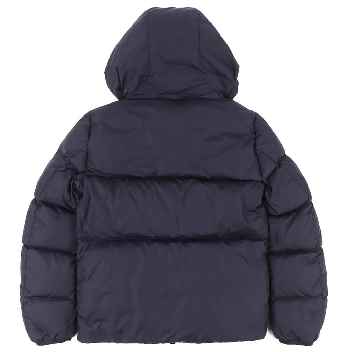 美品△MONCLER モンクレール MONTCLA モンクラ ロゴエンブロイダリー フーデッド WZIP ダウンジャケット ネイビー 1 国内正規品 メンズ