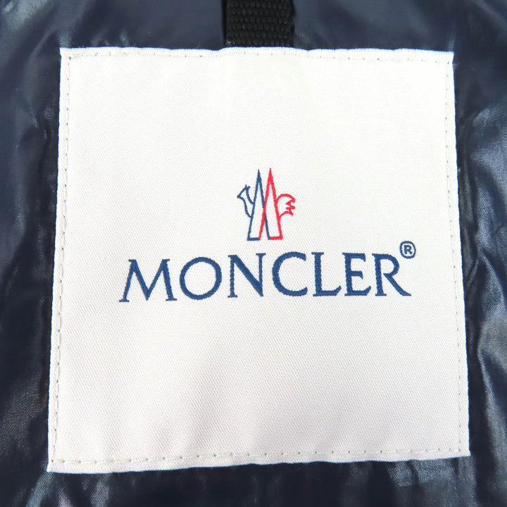 美品△MONCLER モンクレール MONTCLA モンクラ ロゴエンブロイダリー フーデッド WZIP ダウンジャケット ネイビー 1 国内正規品 メンズ