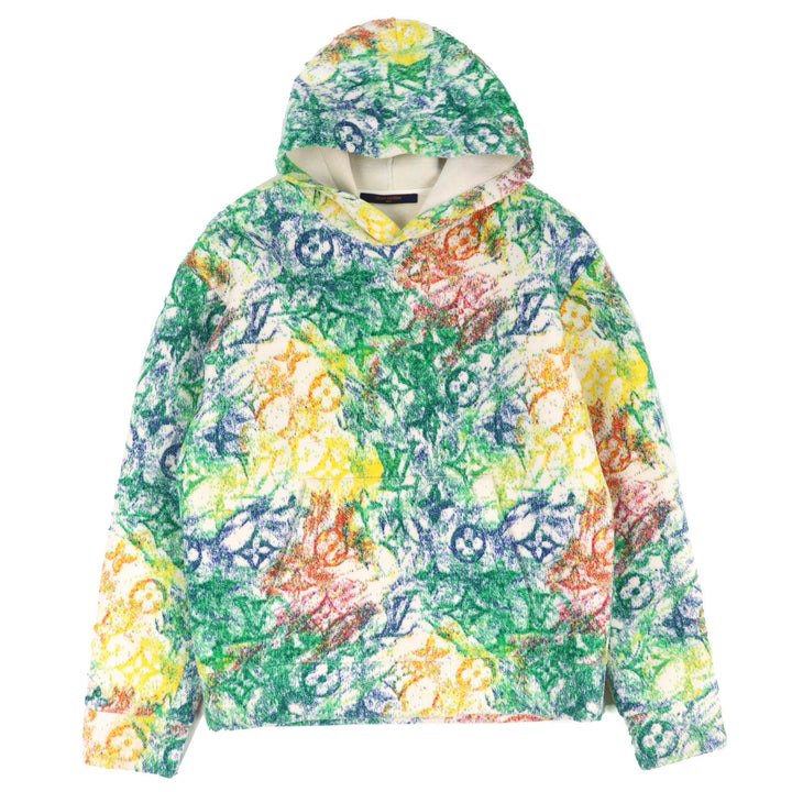 極美品△LOUIS VUITTON ルイヴィトン コットン100％ パステルモノグラム 総柄 ベルベット プルオーバー パーカー マルチカラー S 正規品