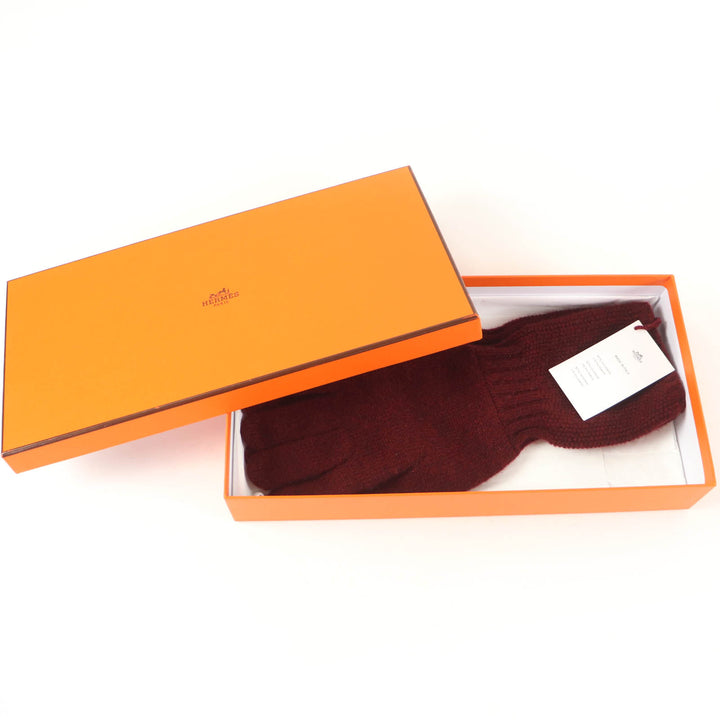 未使用品☆HERMES エルメス H232005G Gants Heidi ハイディ カシミヤ シルバー金具 セリエ金具 ニットグローブ 手袋 ボルドー系 M 伊製