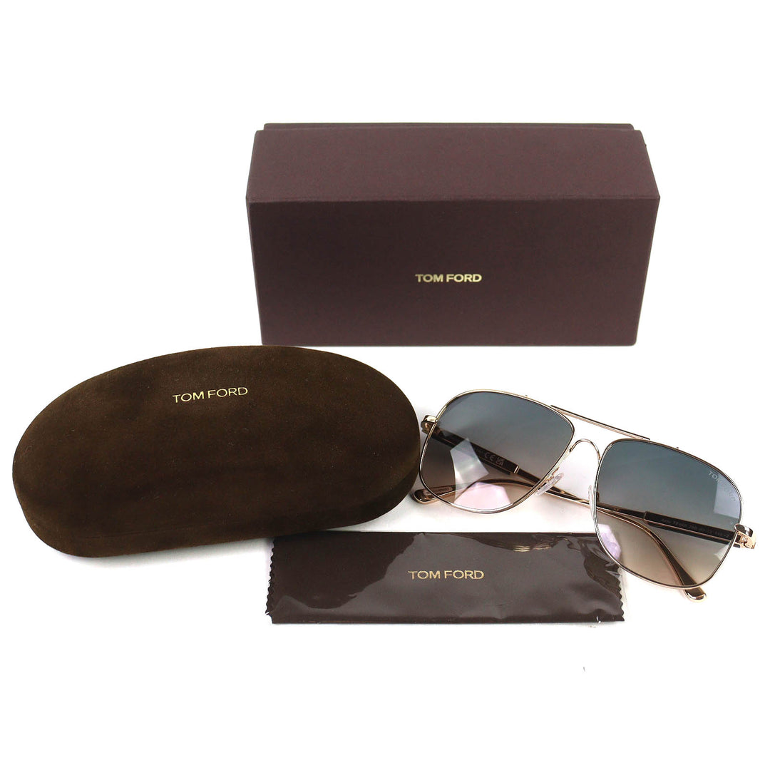 美品△TOM FORD トムフォード TF669 28B Jude ジュード ツーブリッジ サングラス ゴールド ブラック 60□15 145 箱・ケース付き 伊製