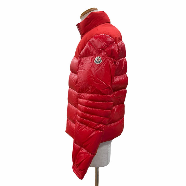 美品▼MONCLER モンクレール E20914182685 BRUEL ブリュエル ロゴ入りボタン フード入 WZIPUP ダウンジャケット レッド 3 正規品 メンズ