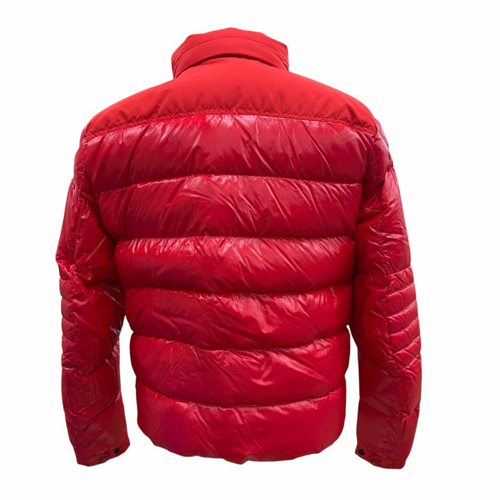 美品▼MONCLER モンクレール E20914182685 BRUEL ブリュエル ロゴ入りボタン フード入 WZIPUP ダウンジャケット レッド 3 正規品 メンズ