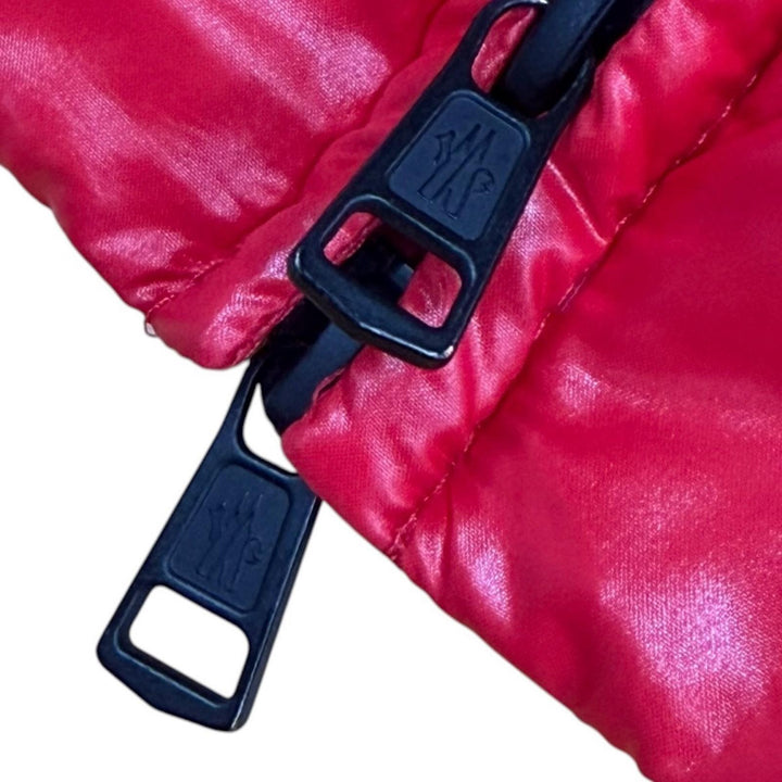美品▼MONCLER モンクレール E20914182685 BRUEL ブリュエル ロゴ入りボタン フード入 WZIPUP ダウンジャケット レッド 3 正規品 メンズ