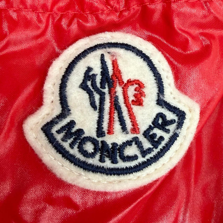美品▼MONCLER モンクレール E20914182685 BRUEL ブリュエル ロゴ入りボタン フード入 WZIPUP ダウンジャケット レッド 3 正規品 メンズ
