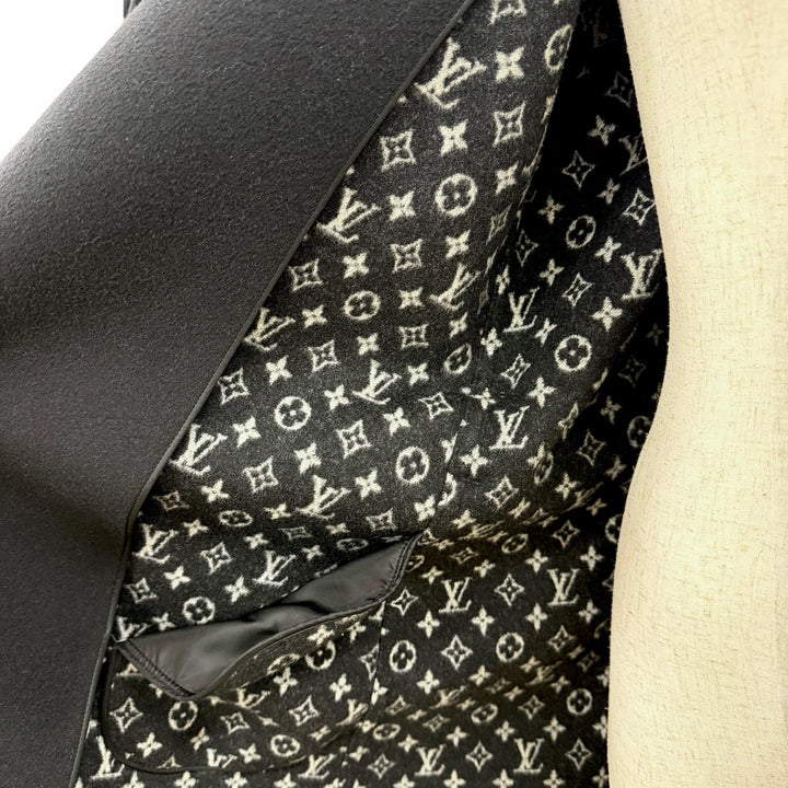 極美品△LOUIS VUITTON ルイヴィトン ウール シルク モノグラム ダブルフェイス ベルト ラップコート ブラック 38 フランス製 正規品