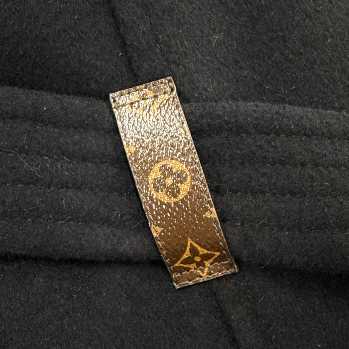 極美品△LOUIS VUITTON ルイヴィトン ウール シルク モノグラム ダブルフェイス ベルト ラップコート ブラック 38 フランス製 正規品