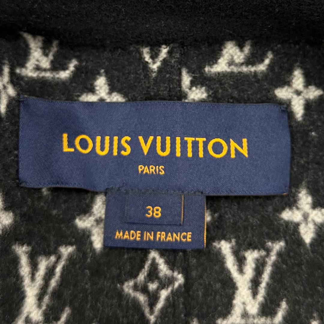 極美品△LOUIS VUITTON ルイヴィトン ウール シルク モノグラム ダブルフェイス ベルト ラップコート ブラック 38 フランス製 正規品