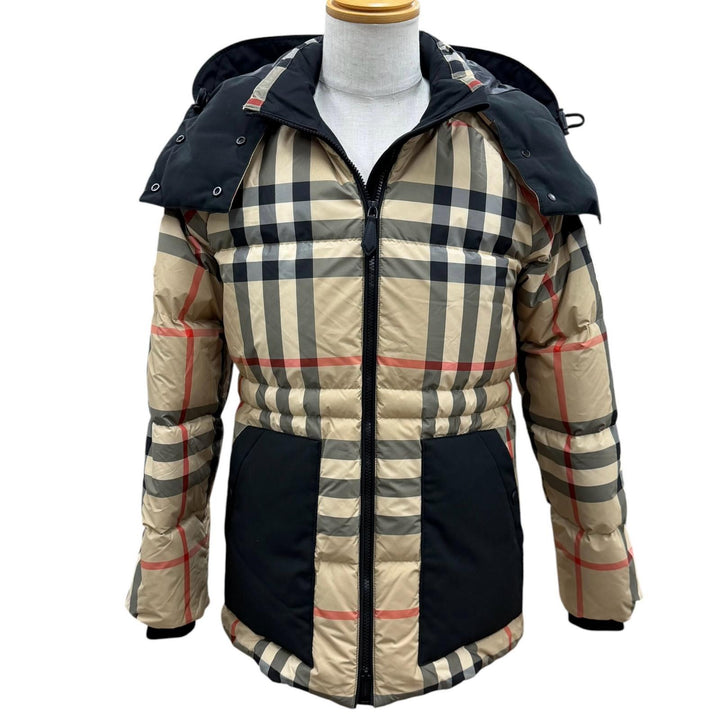 極美品▼BURBERRY バーバリー 8059094 ティッシ期 ノバチェック フーデッド WZIPUP ダウンジャケット ブラック ベージュ S 正規品 メンズ