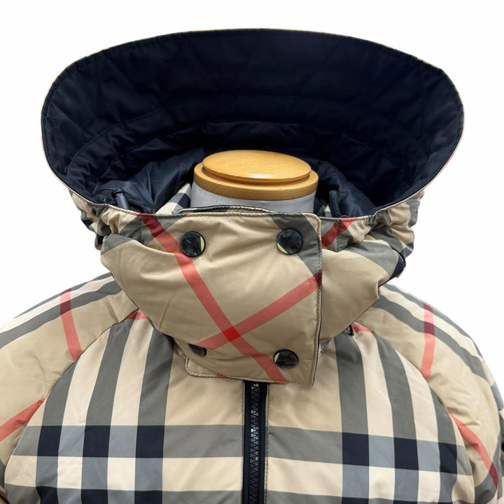 極美品▼BURBERRY バーバリー 8059094 ティッシ期 ノバチェック フーデッド WZIPUP ダウンジャケット ブラック ベージュ S 正規品 メンズ