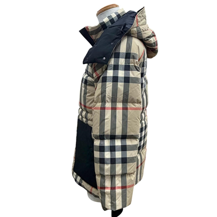 極美品▼BURBERRY バーバリー 8059094 ティッシ期 ノバチェック フーデッド WZIPUP ダウンジャケット ブラック ベージュ S 正規品 メンズ