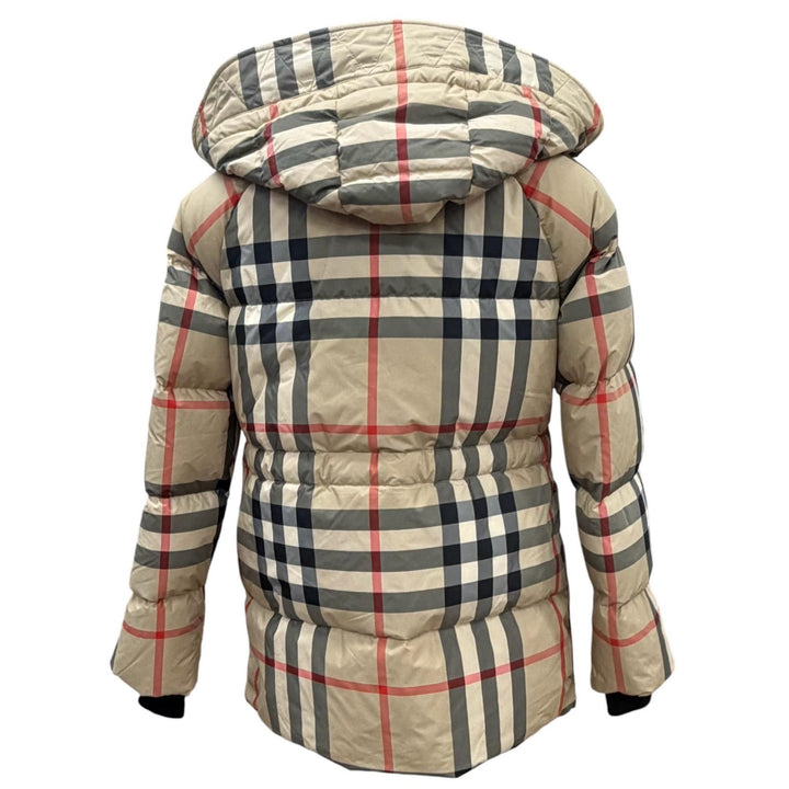 極美品▼BURBERRY バーバリー 8059094 ティッシ期 ノバチェック フーデッド WZIPUP ダウンジャケット ブラック ベージュ S 正規品 メンズ