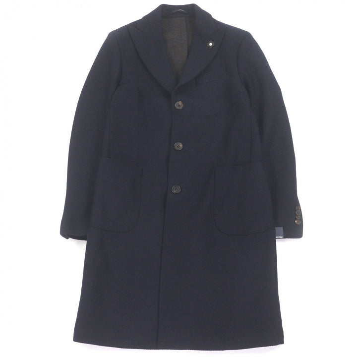 未使用品□LARDINI ラルディーニ IL23678A ブートニエール ピークドラペル チェスターコート ネイビー 48 ハンガー付 イタリア製 メンズ