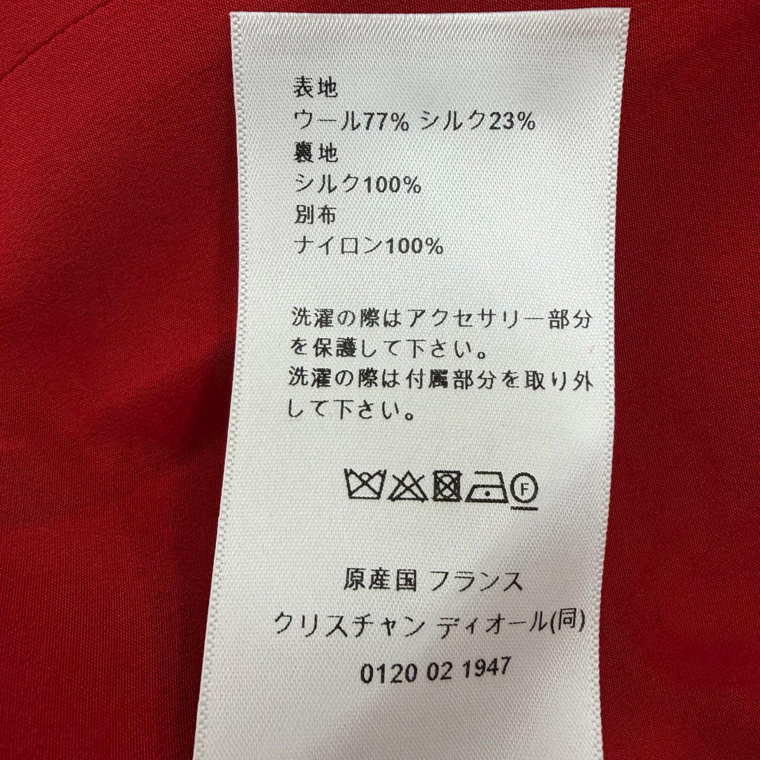 極美品☆Christian Dior クリスチャンディオール 25SS 511R59A1166 シルク混 CDロゴフェイクパール ベルト付ワンピース レッド 44 正規品