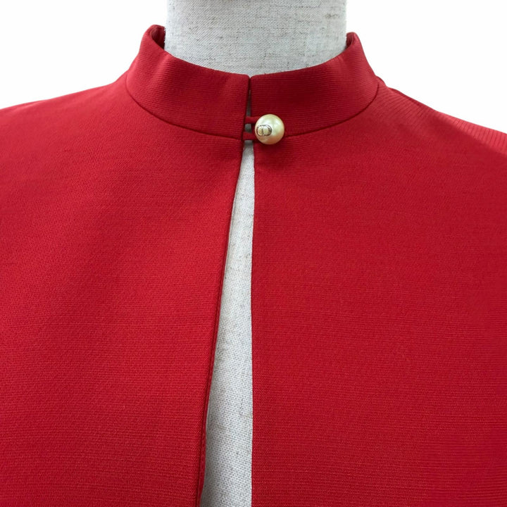 極美品☆Christian Dior クリスチャンディオール 25SS 511R59A1166 シルク混 CDロゴフェイクパール ベルト付ワンピース レッド 44 正規品