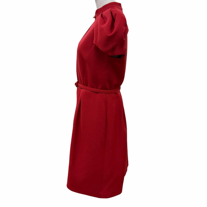 極美品☆Christian Dior クリスチャンディオール 25SS 511R59A1166 シルク混 CDロゴフェイクパール ベルト付ワンピース レッド 44 正規品