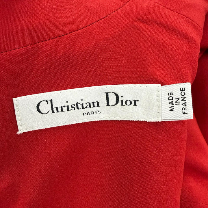 極美品☆Christian Dior クリスチャンディオール 25SS 511R59A1166 シルク混 CDロゴフェイクパール ベルト付ワンピース レッド 44 正規品