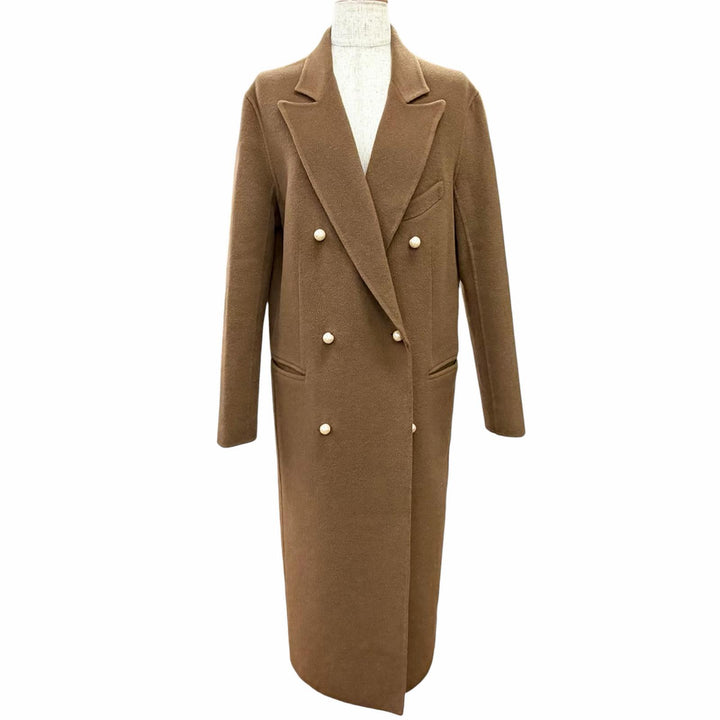 極美品△MADISONBLUE マディソンブルー PEARL CHESTER COAT カシミヤ混 パールボタン ロング ダブルチェスターコート ブラウン 01 正規品
