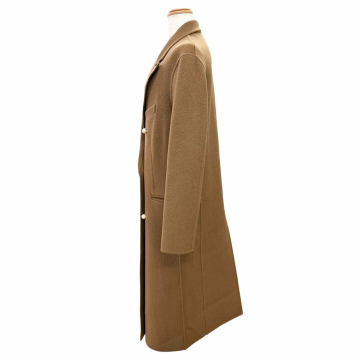 極美品△MADISONBLUE マディソンブルー PEARL CHESTER COAT カシミヤ混 パールボタン ロング ダブルチェスターコート ブラウン 01 正規品