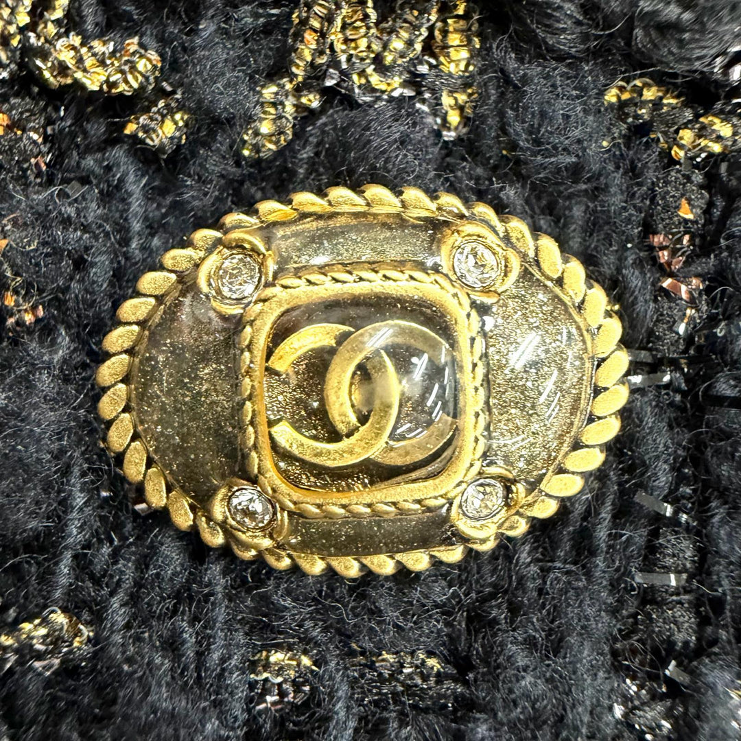 極美品◇CHANEL シャネル P61813V47066 裏地シルク100％ ココマークボタン付 ツイードジャケット ブラック ゴールド 38 仏製 レディース
