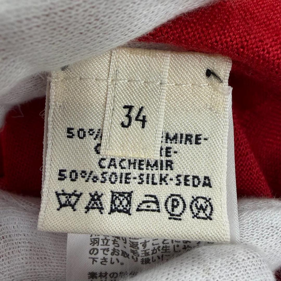 極美品☆HERMES エルメス 57-7710 カシミヤ シルク クルーネック 7分袖 ニット トップス レッド 34 イタリア製 正規品 レディース