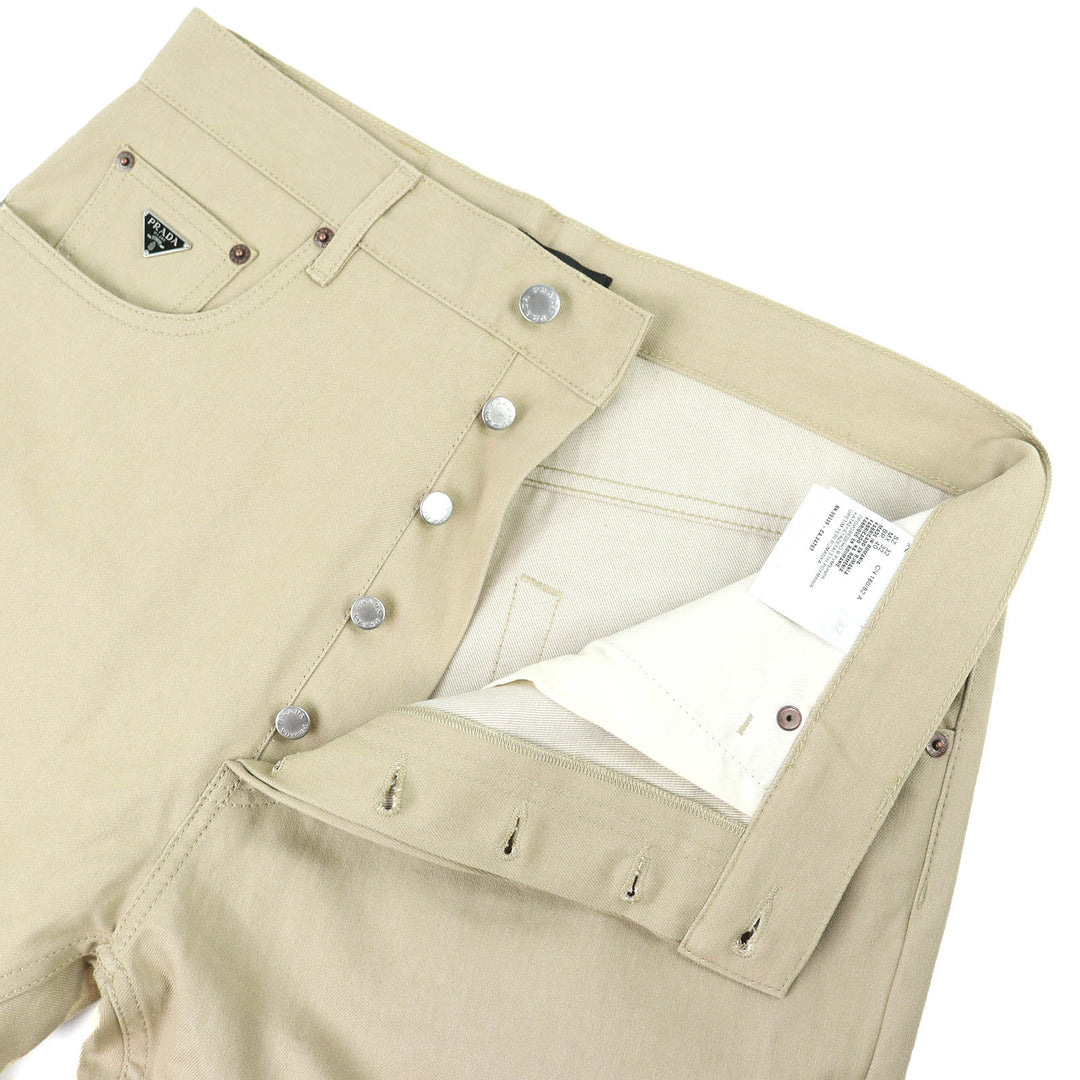 美品△PRADA プラダ 24SS GEP374 コットン100％ トライアングルロゴ 5ポケット ボタンフライ デニムパンツ ベージュ 32 正規品 メンズ