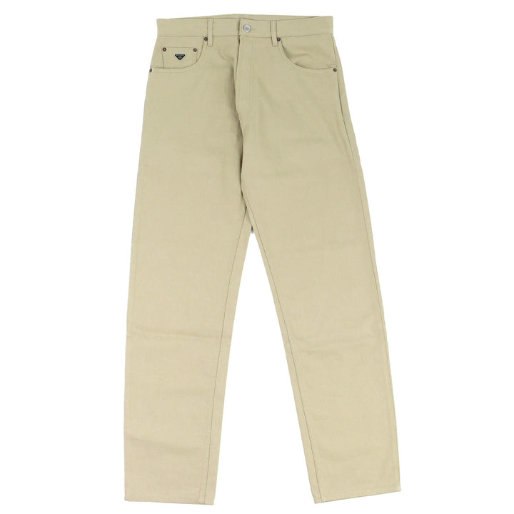 美品△PRADA プラダ 24SS GEP374 コットン100％ トライアングルロゴ 5ポケット ボタンフライ デニムパンツ ベージュ 32 正規品 メンズ