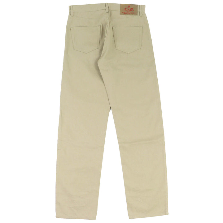美品△PRADA プラダ 24SS GEP374 コットン100％ トライアングルロゴ 5ポケット ボタンフライ デニムパンツ ベージュ 32 正規品 メンズ