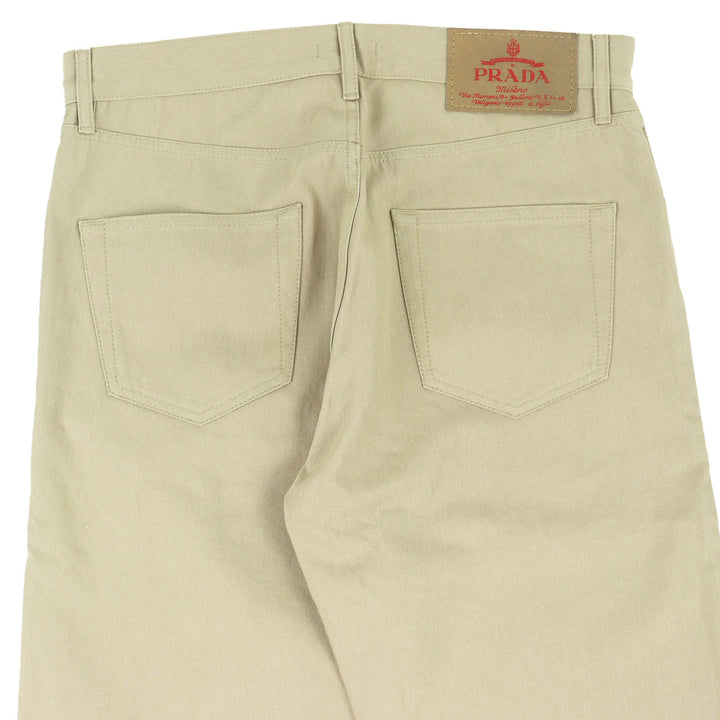 美品△PRADA プラダ 24SS GEP374 コットン100％ トライアングルロゴ 5ポケット ボタンフライ デニムパンツ ベージュ 32 正規品 メンズ