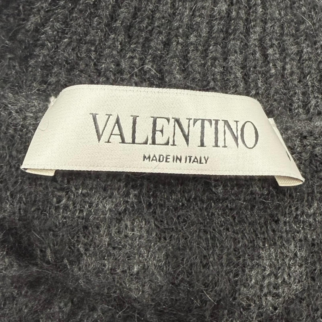 未使用品□VALENTINO ヴァレンティノ UB0KC20C63W モヘア レオパード Vネック ニットベスト ブラック グレー S イタリア製 正規品 メンズ