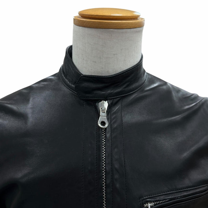 美品▼CINQUAΝΤΑ チンクアンタ H-502 ラムレザー スタンドカラー WZIPUP シングル ライダースジャケット ブラック 48 正規品 メンズ