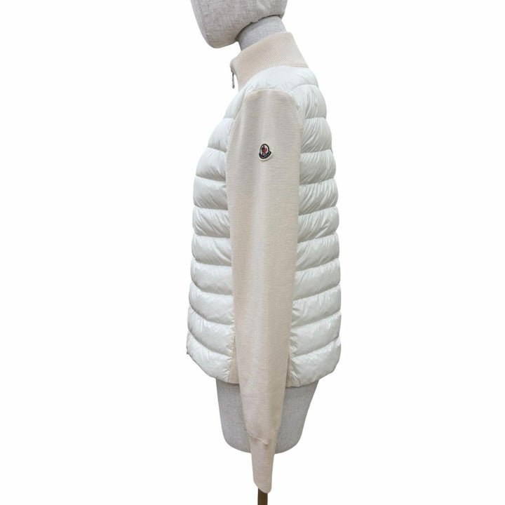 極美品☆MONCLER モンクレール 2023年製 ロゴワッペン ニット切替デザイン ダウンジャケット ホワイト XS 正規品 レディース