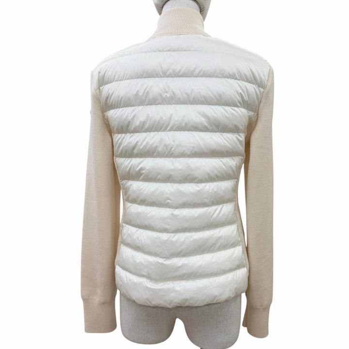 極美品☆MONCLER モンクレール 2023年製 ロゴワッペン ニット切替デザイン ダウンジャケット ホワイト XS 正規品 レディース