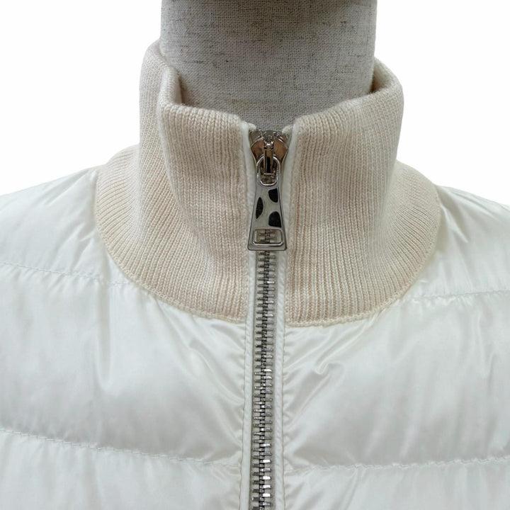 極美品☆MONCLER モンクレール 2023年製 ロゴワッペン ニット切替デザイン ダウンジャケット ホワイト XS 正規品 レディース