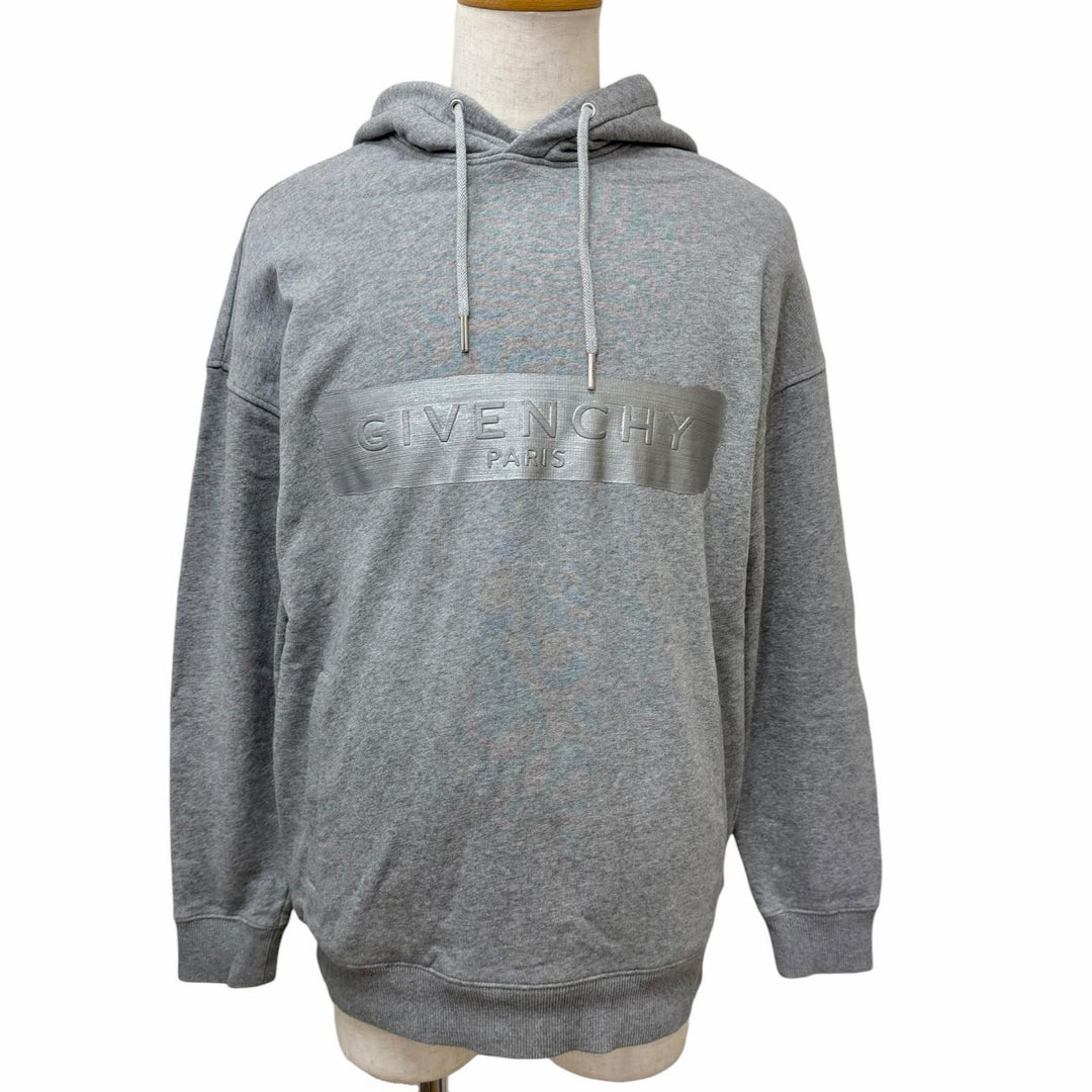 【ドンドン見直し】美品□GIVENCHY ジバンシィ BMJ0A230AF エンボスロゴ フーディー プルオーバーパーカー グレー S 正規品 メンズ