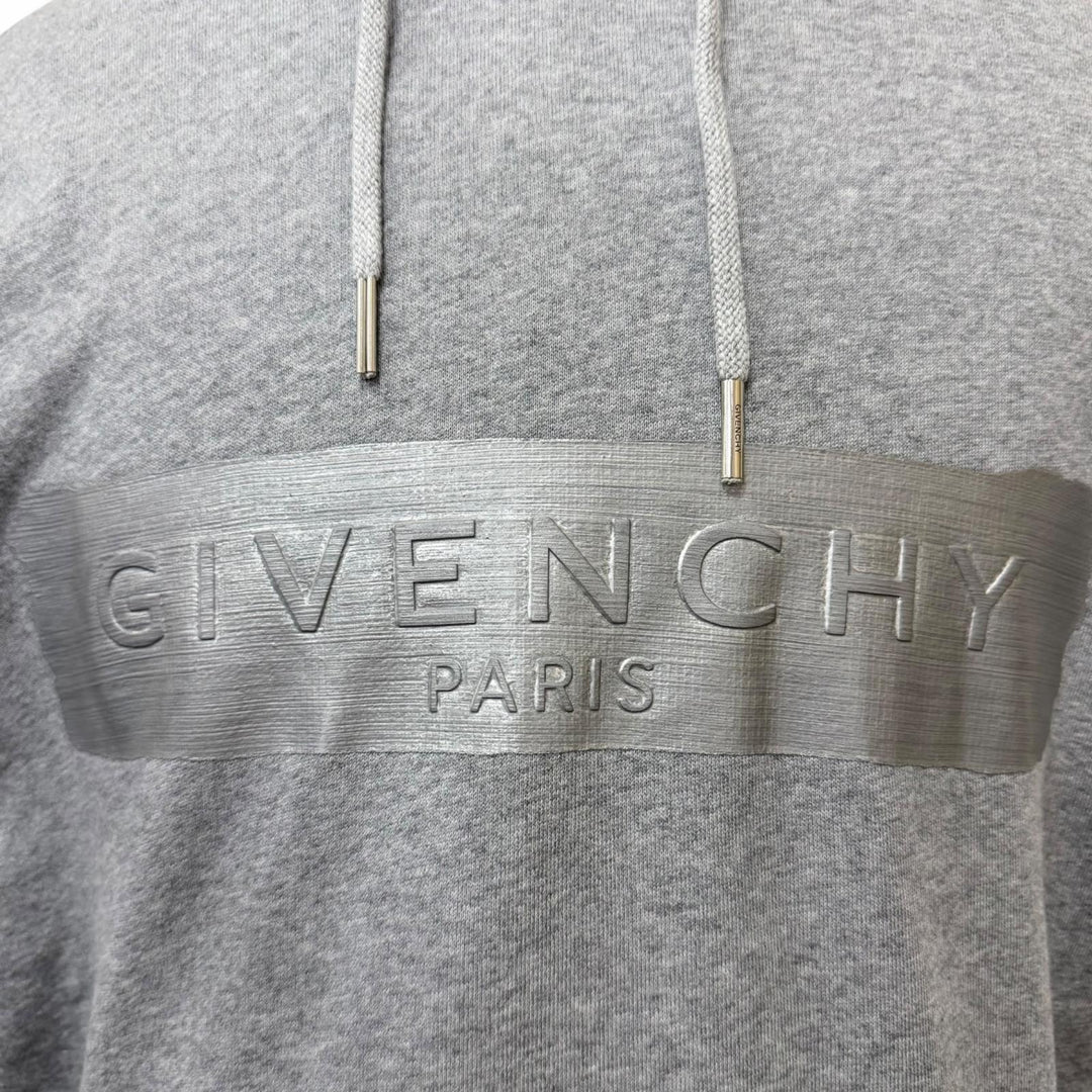 【ドンドン見直し】美品□GIVENCHY ジバンシィ BMJ0A230AF エンボスロゴ フーディー プルオーバーパーカー グレー S 正規品 メンズ