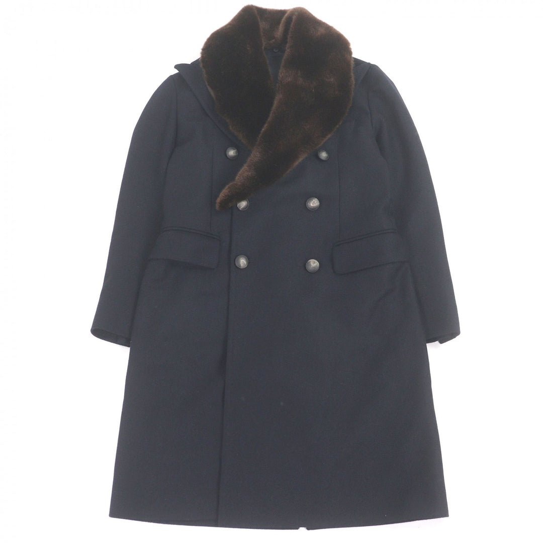 極美品□TAGLIATORE タリアトーレ C-PLMOB FUR COLL エコファー ダブルブレスト チェスターコート ネイビー 44 イタリア製 正規品 メンズ