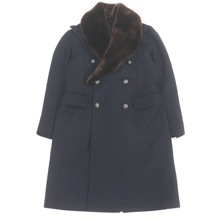 極美品□TAGLIATORE タリアトーレ C-PLMOB FUR COLL エコファー ダブルブレスト チェスターコート ネイビー 44 イタリア製 正規品 メンズ