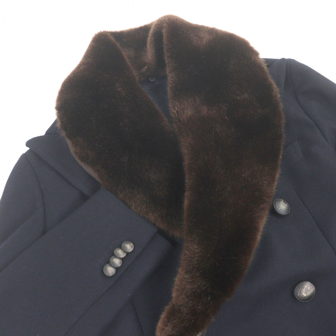 極美品□TAGLIATORE タリアトーレ C-PLMOB FUR COLL エコファー ダブルブレスト チェスターコート ネイビー 44 イタリア製 正規品 メンズ