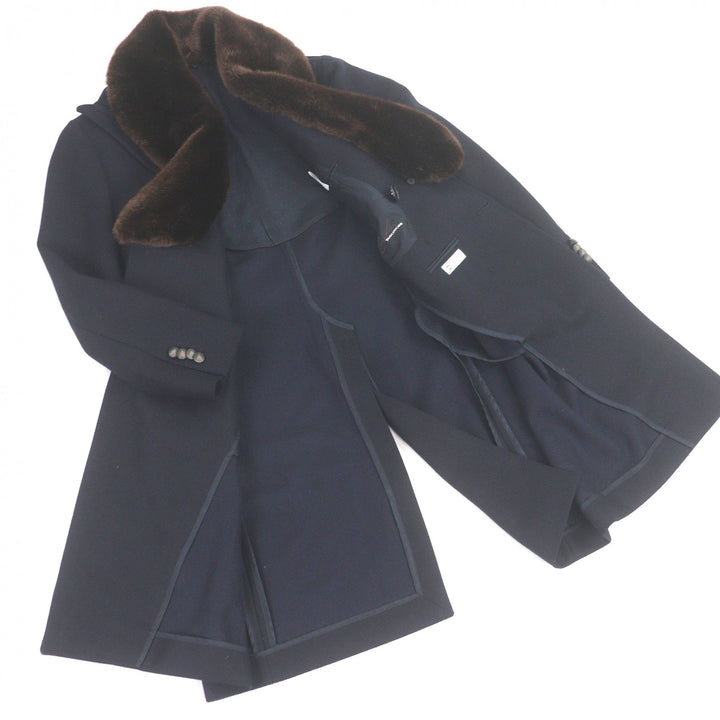 極美品□TAGLIATORE タリアトーレ C-PLMOB FUR COLL エコファー ダブルブレスト チェスターコート ネイビー 44 イタリア製 正規品 メンズ