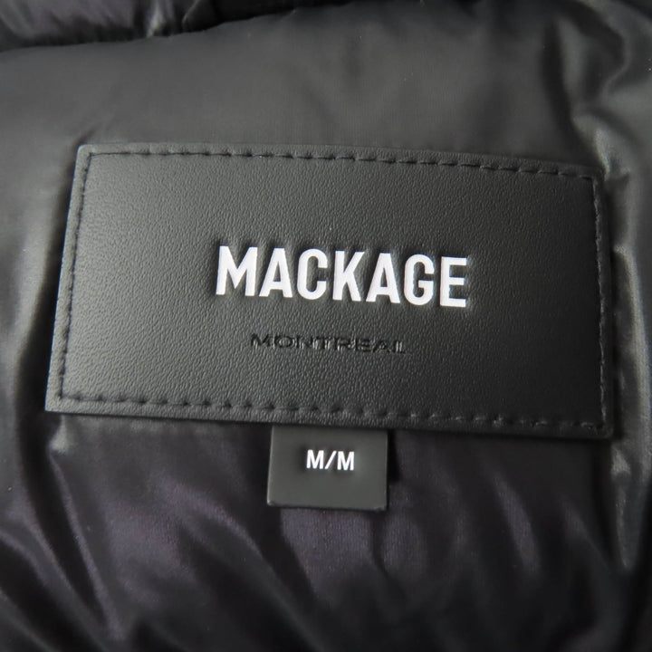 極美品☆MACKAGE マッカージュ 11542225-4A MADALYN-FLP ロゴ金具 ヘリンボーン柄 ダウンジャケット ブラック ホワイト M 正規品